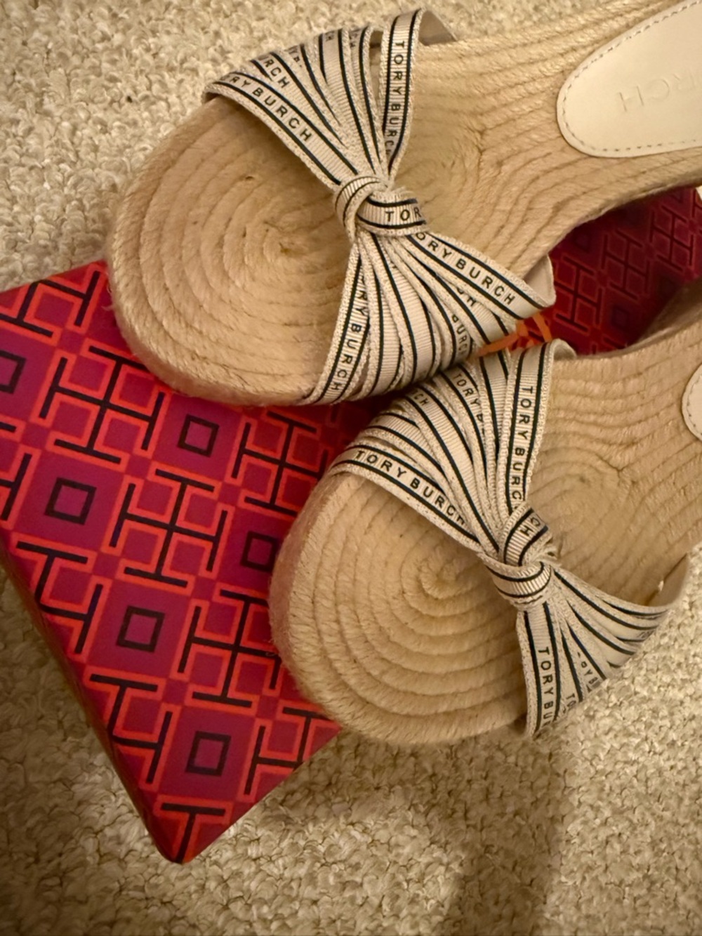 Tory Burch Cream Espadrille Bow Wedge Sandals - Picture 3 of 10